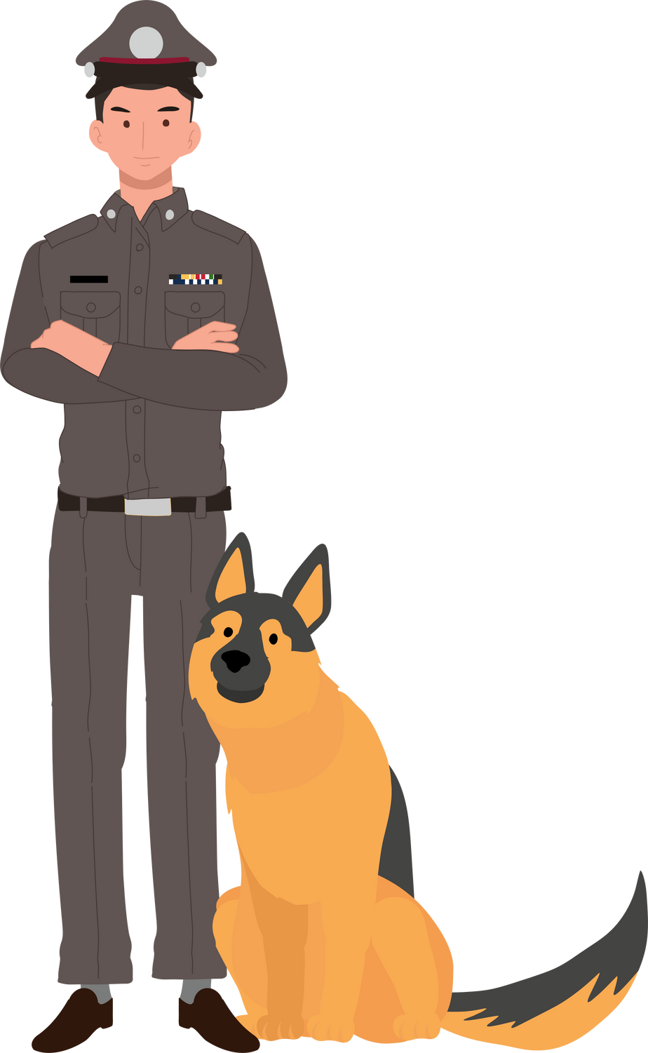 Thai Police Officer and Canine Companion. Thai Police Officer and German Shepherd Police Dog